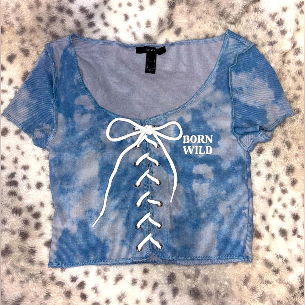 WOMENS FOREVER21 LACE UP CROPPED TOP